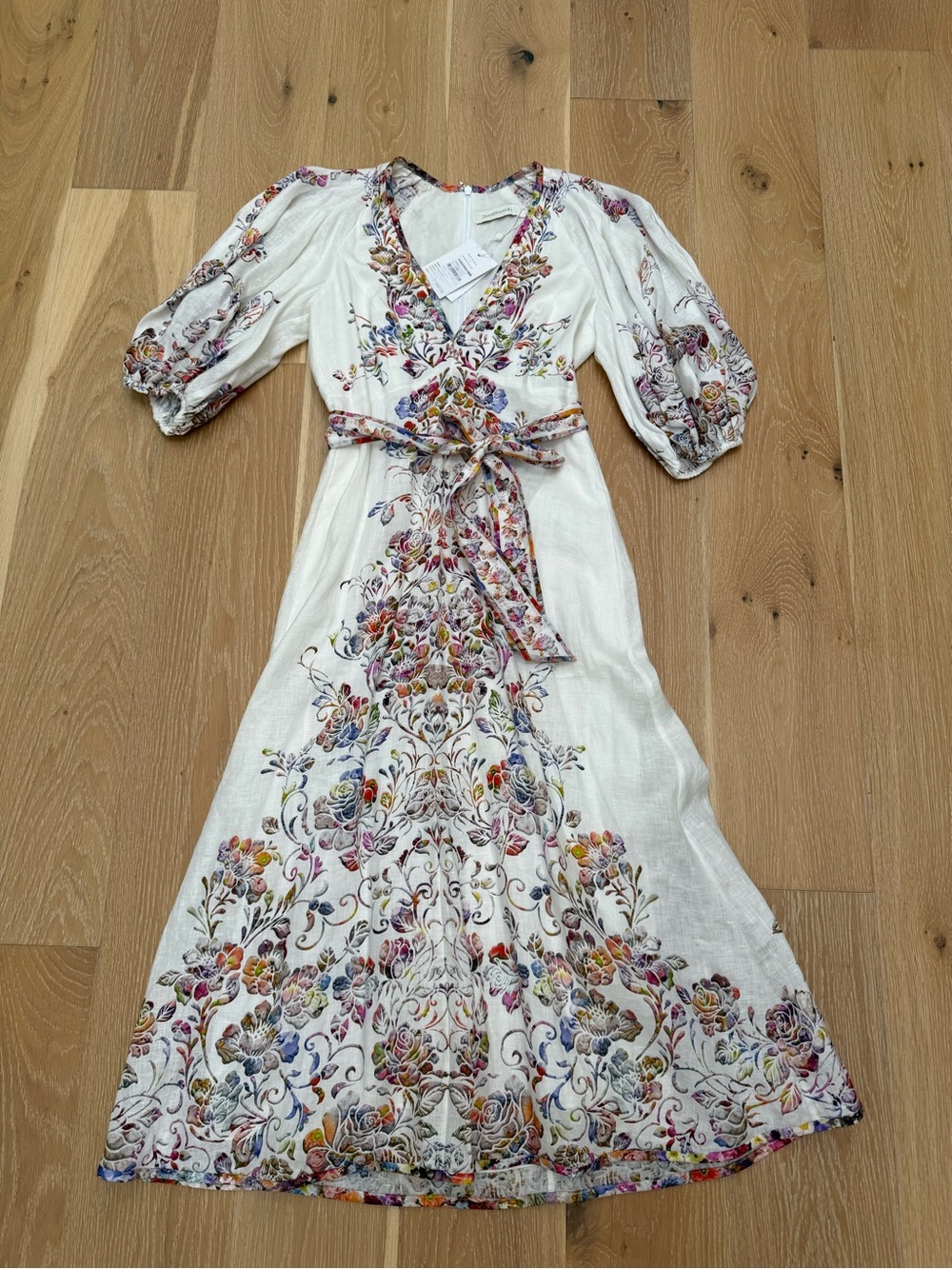 Zimmermann Cream Maxi Dress with Multicolor Floral Embroidery
